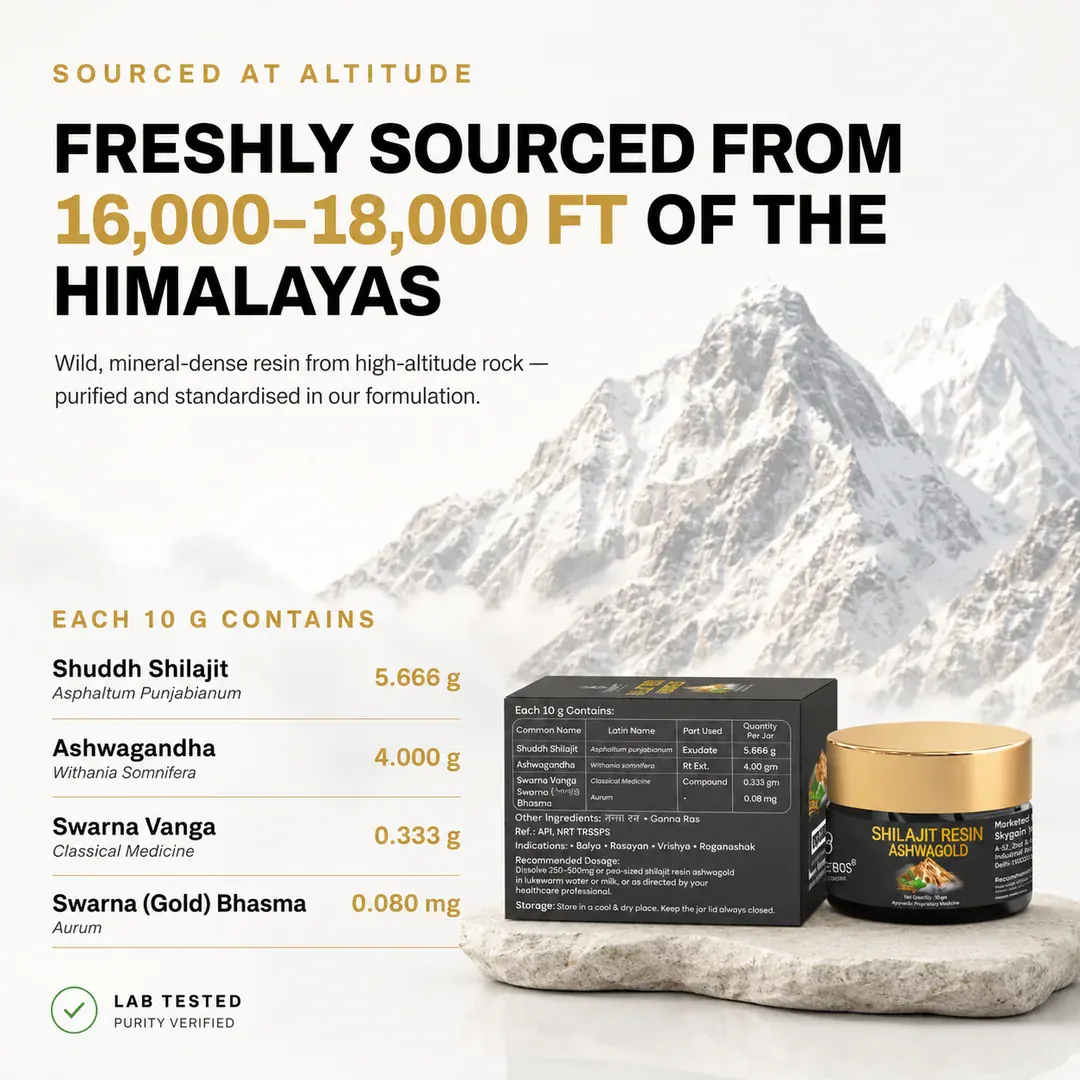 Freshly sourced from 16,000-18,000 ft of the Himalayas — full ingredient composition per 10g